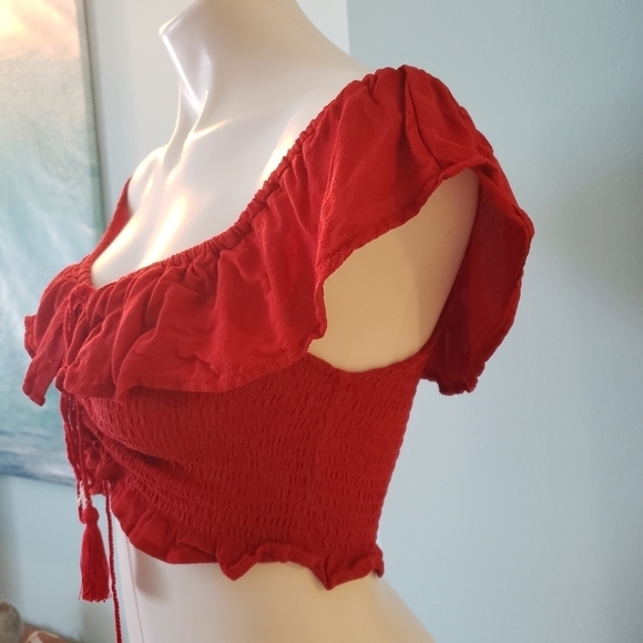 Red Smocked Crop Top - Picture 2 of 5